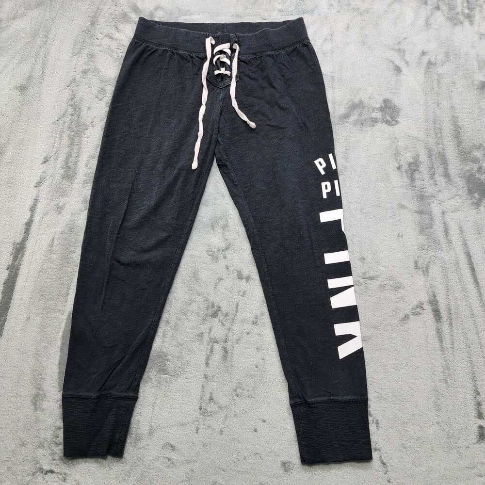 PINK Victoria’s Secret Pants‎ Womens S Black Pull On Lace Up Jogger Slim Leg Y2K